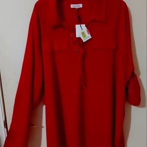 Brand new red blouse with metal buttons